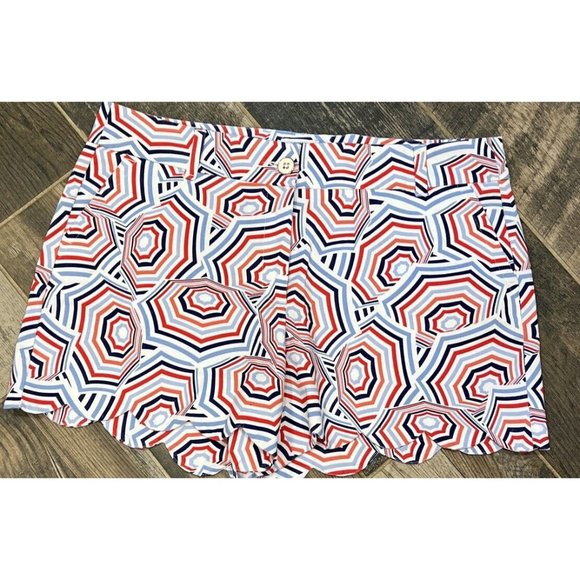 Crown & Ivy Womens Shelby Chino Shorts Blue Red Umbrella Size 12 Waist 34‎ - Picture 1 of 7